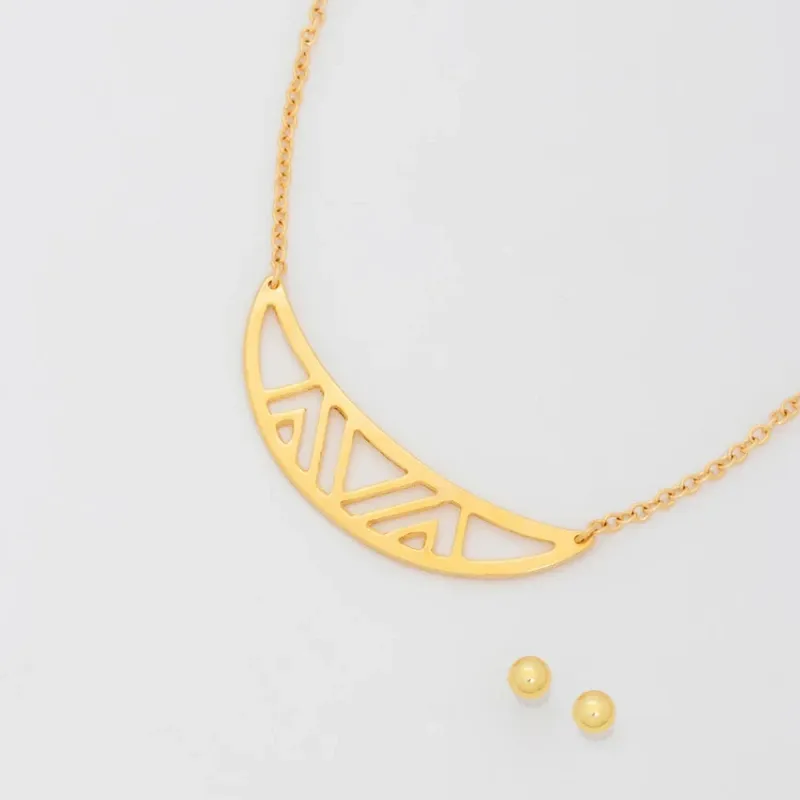 Collar Placa Media Luna + Aretes