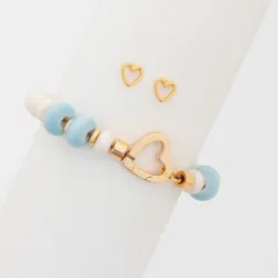 Pulsera Broche Corazón + Aretes