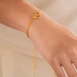 Pulsera Cadena Corazón Lazo + Aretes