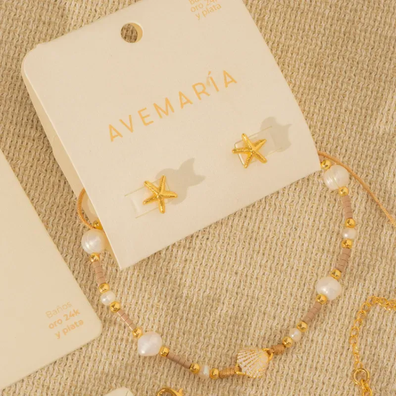 Pulsera Mini Conchas y perlas + Aretes