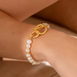 Pulsera Perla Eslabón Lazo Maxi + Aretes