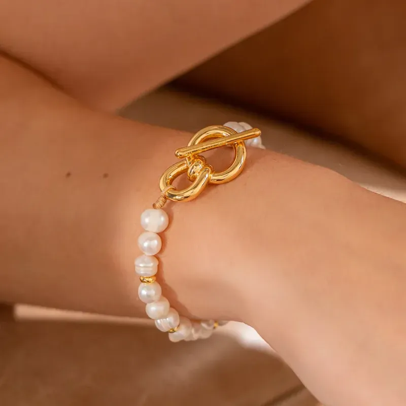 Pulsera Perla Eslabón Lazo Maxi + Aretes