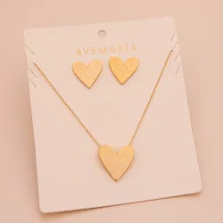 Set cadena y aretes maxi corazón