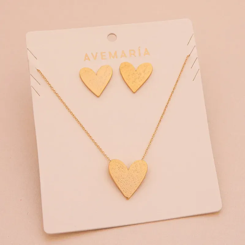 Set cadena y aretes maxi corazón