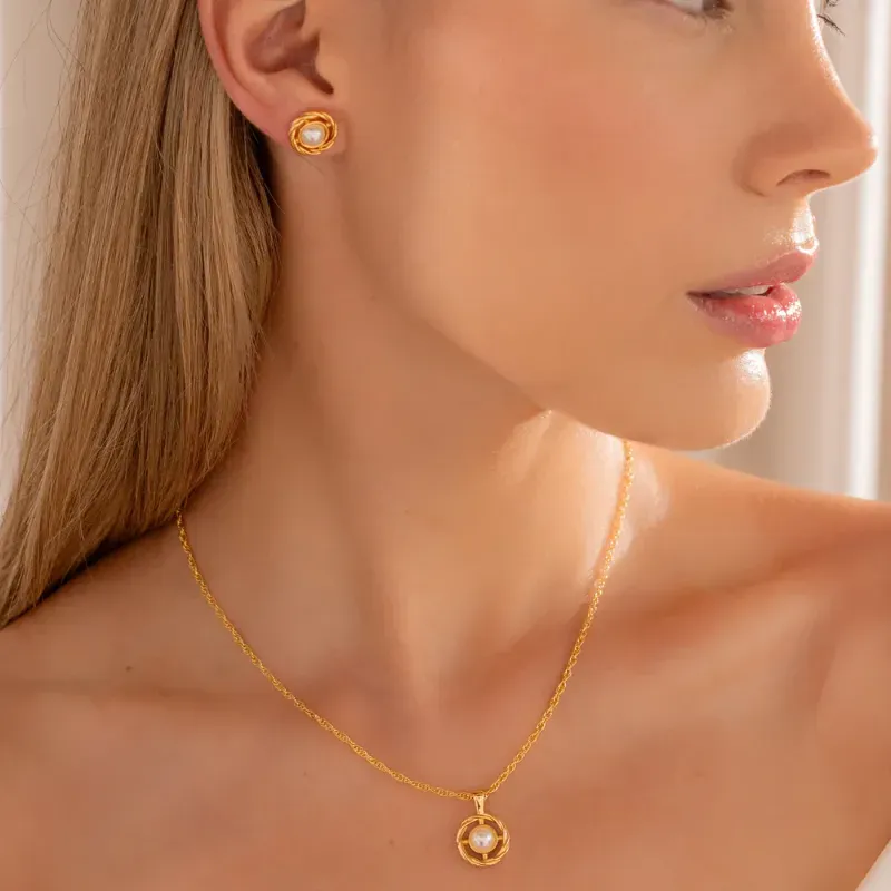 Set Collar + Aretes Lazo Perla