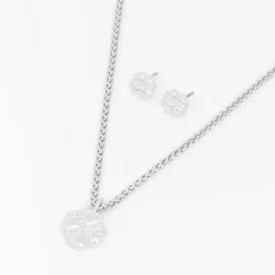 Set Collar + Aretes Trebol silver