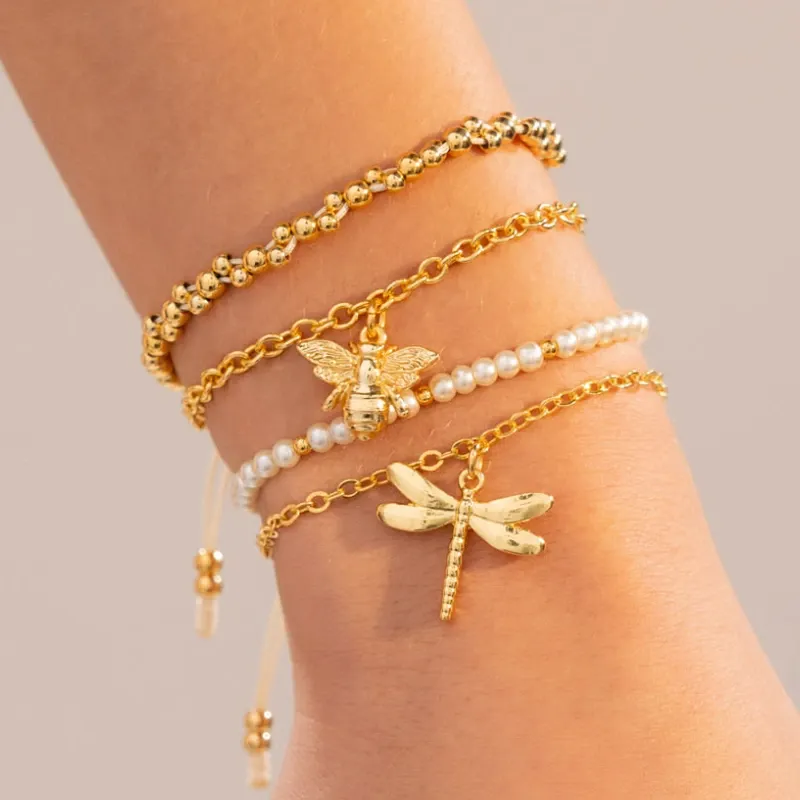 Set x 5 Pulseras Libelula y Abeja
