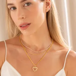 Set X2 Collares Corazón Multiperlas + Aretes