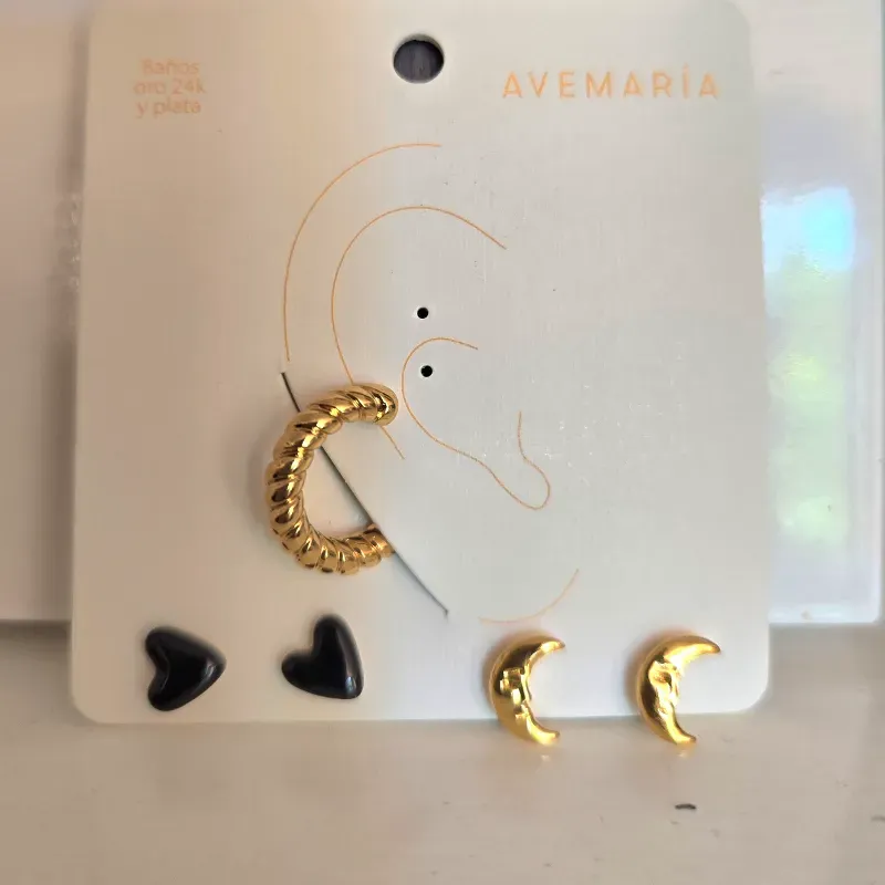 Set X3 Aretes Corazón Mini/lunitas