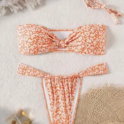 Bikini naranja de flores talla s