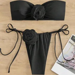 Bikini negro de flor talla xs