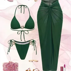 Conjunto de bikini de tres piezas color verde