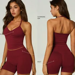 Conjunto de licra y top rojo talla xs