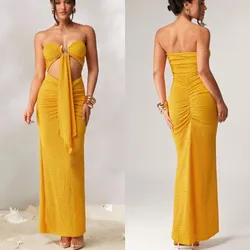 Vestido amarillo largo talla s