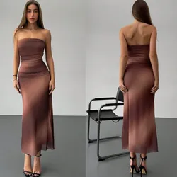 Vestido dos tonos carmelita largo de top