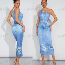 Vestido imitación a mezclilla elastizado talla m