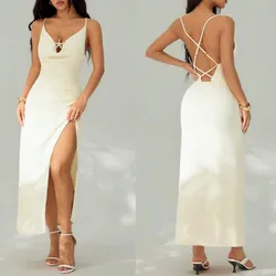 Vestido largo beich con detalle de estrella dorada