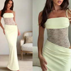 Vestido largo color amarillo con encaje sutil