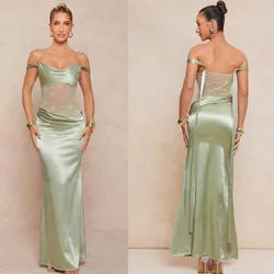 Vestido largo de satin color verde
