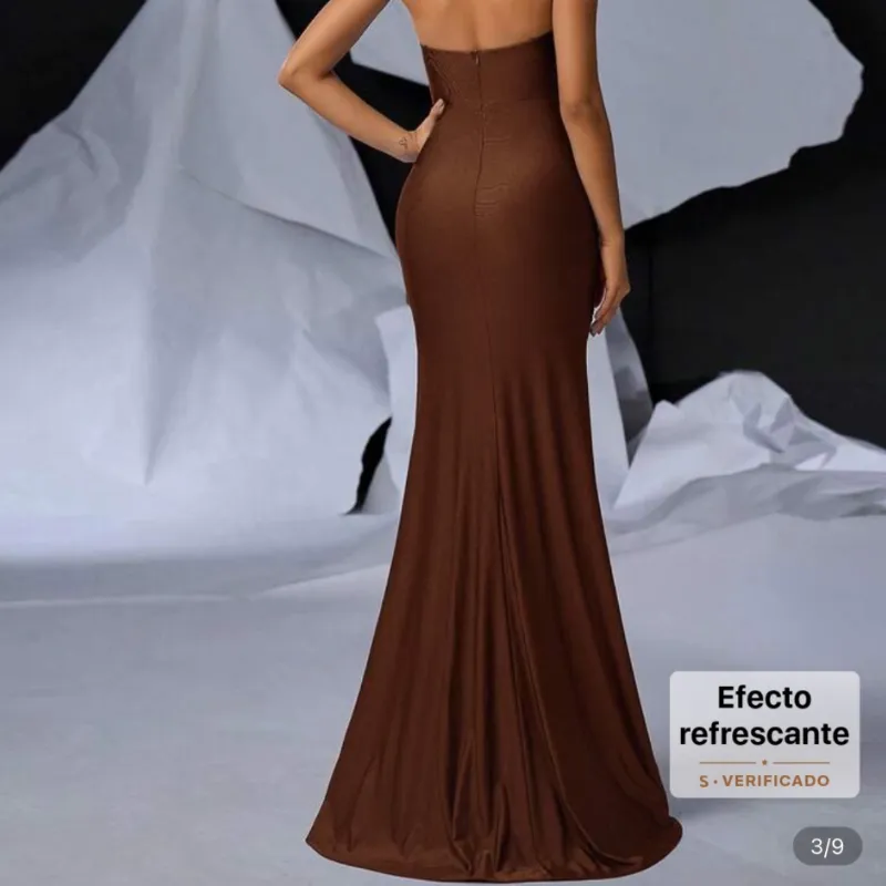 Vestido largo elegante carmelita para evento especial