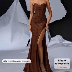 Vestido largo elegante carmelita para evento especial