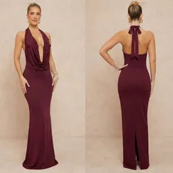 Vestido largo rojo vino con piedras