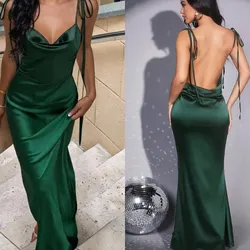 Vestido largo verde satin