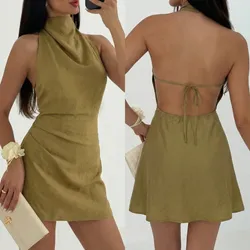 Vestido mini plisado con espalda descubierta talla S