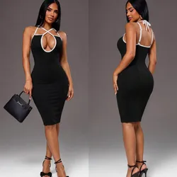 Vestido negro con tiras blancas talla s