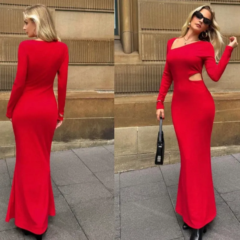 Vestido rojo largo de mangas talla s