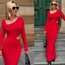 Vestido rojo largo de mangas talla s