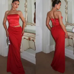 Vestido rojo largo tipo corsel
