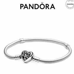 PANDORA MOMENTS FAMILY TREE HEART CLASP SNAKE CHAIN BRACELET