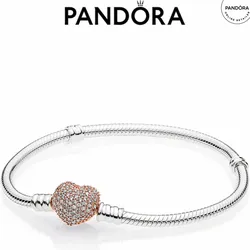 PANDORA MOMENTS PAVÉ HEART CLASP SNAKE CHAIN BRACELET