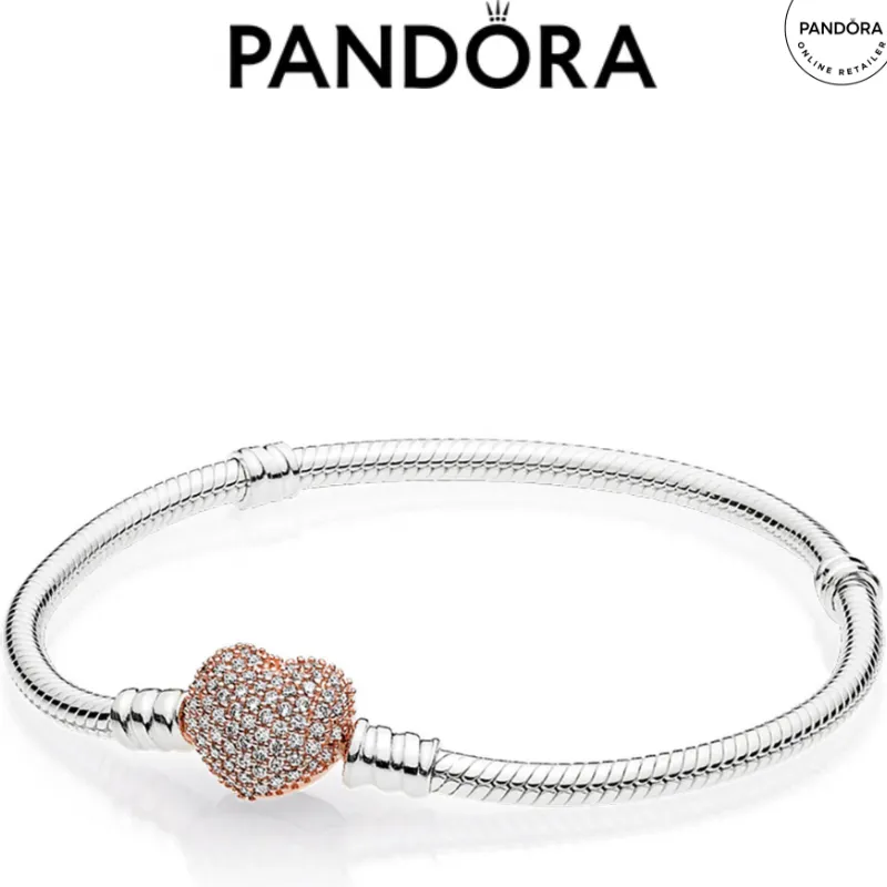 PANDORA MOMENTS PAVÉ HEART CLASP SNAKE CHAIN BRACELET
