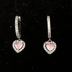 Argollas corazón de brillo rosado 