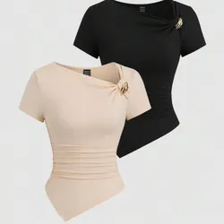 Top de mangas con detalle en dorado