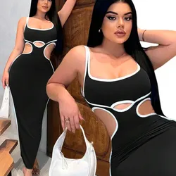 Vestido largo de verano para mujer de ajuste ceñido con recortes de color contrastante y diseño calado