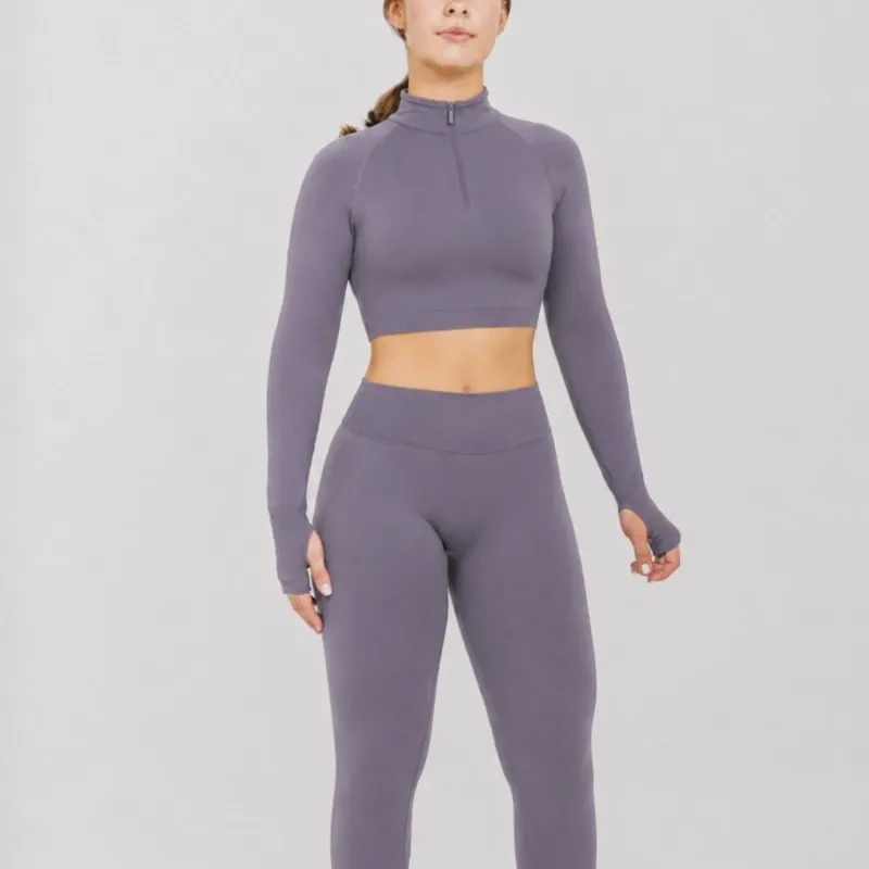 ENGUATADA CROP TOP CON ZIPPER BASIC – GRIS MALVA