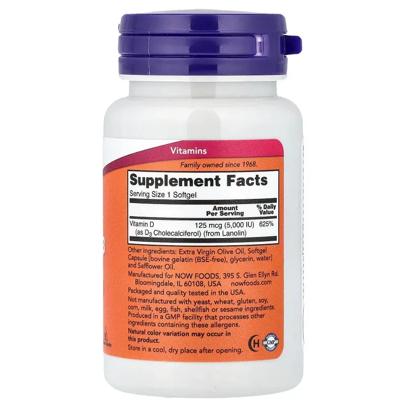 Vitamina D-3 2000 IU de alta potencia de NOW