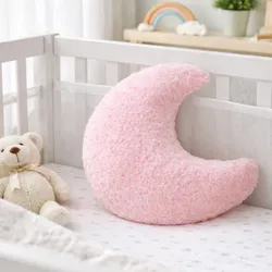 Almohada de Peluche para Cuna de Bebe forma de Luna Rosa.