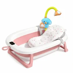 Bañera Plegable con Cojín, Sensor Térmico y Ducha Rosada