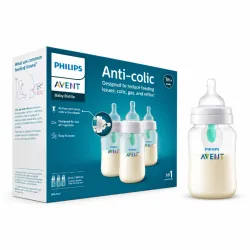 Biberon Anticólico Philips Avent 9oz con Ventilación AirFree- Transparente. Nivel 2 -Flujo Medio.