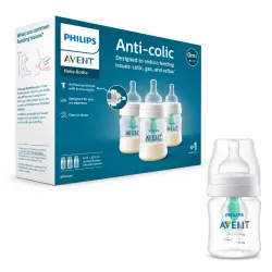 Biberon Anticólico Philips Avent 4oz con Ventilación AirFree- Transparente. Nivel 1-Flujo lento.
