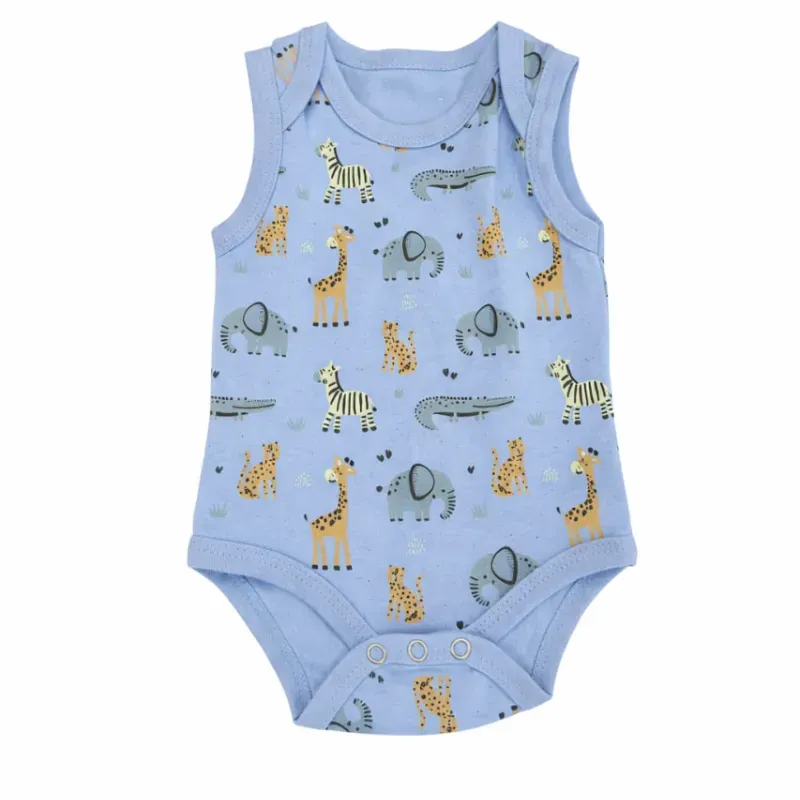 Body Azul sin Mangas con Estampado Safari para Bebé