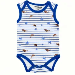 Body Blanco con Rayas Azules y Animales Marinos para Bebé