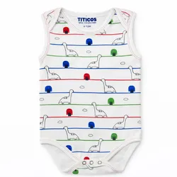 Body Blanco con Rayas y Dinosaurios para Bebé