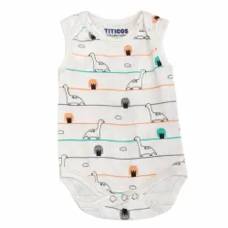 Body Blanco sin Mangas con Estampado Dinosaurios para Bebé