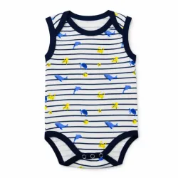 Body Blanco y Azul con Rayas y Estampado Marino para Bebé