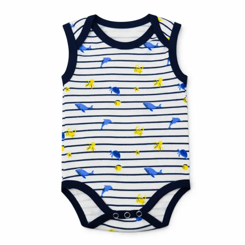 Body Blanco y Azul con Rayas y Estampado Marino para Bebé